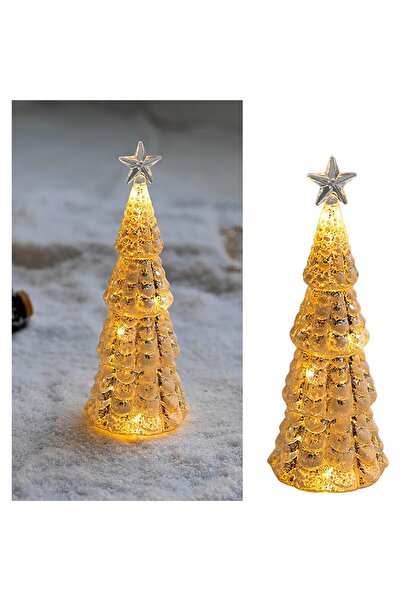 Flippy Χριστουγεννιάτικη Διακόσμηση, Flippy, Δέντρο με Αστέρι, Γυαλί, Φωτάκια, 3 Μπαταρίες AA, 24 x 8 cm, Χρυσό