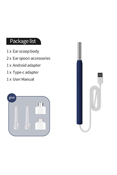 choice2 RV008 مزيل شمع الأذن الأزرق، جهاز تنظيف الأذن الذكي 5.2 مم، كاميرا عا...