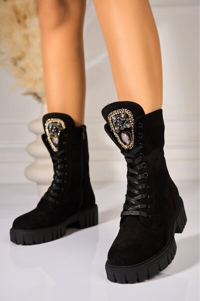 Joana Μαύρες σουέτ - Δερμάτινες γυναικείες μπότες Liyana3