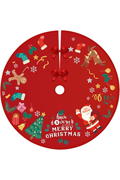 Flippy Covoraș pufos pentru brad de Crăciun, material textil, cu funde de legat, model Moș Crăciun, roșu, diametru 90 cm