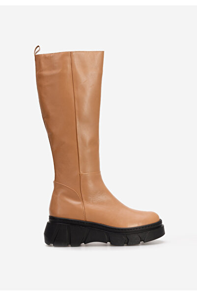 B T Shoes Camelové kožené kozačky Lavinia