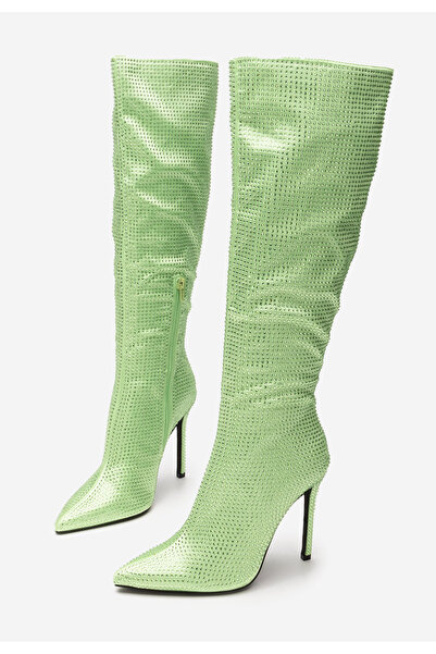 B T Shoes Zelené kozačky na jehlovém podpatku Valencia