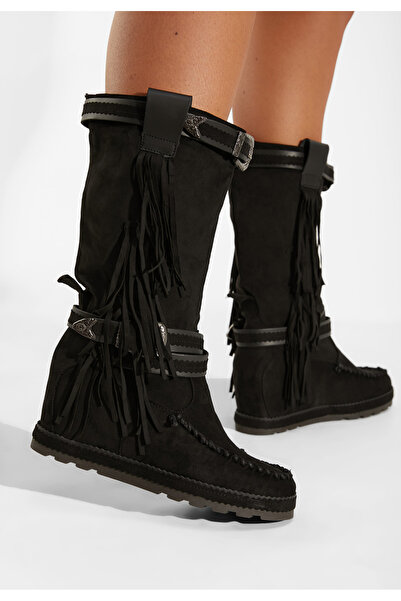 B T Shoes Černé kozačky na klínku Everette