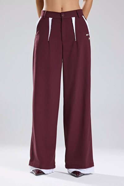 tw3 Дамски панталони с брошка и подробен дизайн с широка кройка