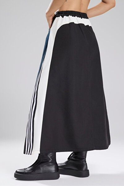 tw3 Fusta lungă cu design garnit cu denim cu detaliu în dungi pentru femei