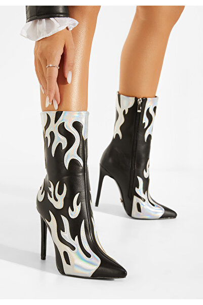 B T Shoes Botine cu toc subtire negre Maia