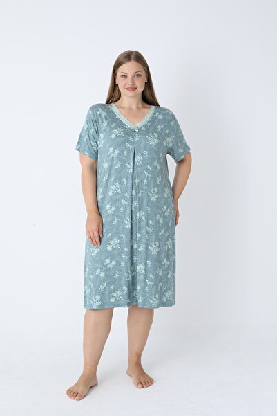 Cotpark Women's Plus Size Viscose Elastane Fabric Lace Detailed Nightgown 12173