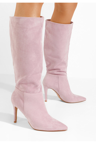 B T Shoes Fialové kozačky na jehlovém podpatku Escale