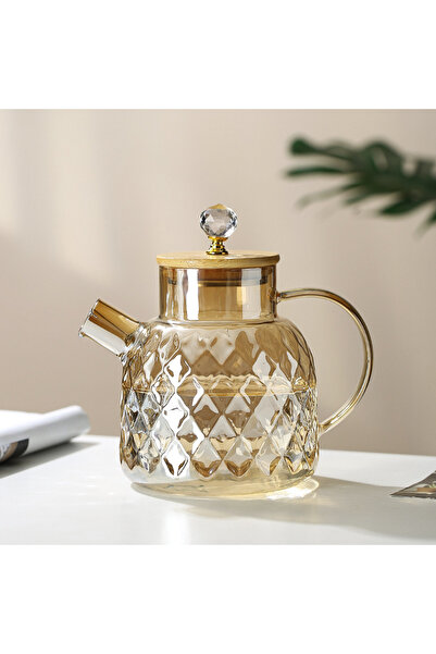 Choice1 إبريق شاي زجاجي سعة 1.5 لتر بغطاء من بامبو وفوهة ترشيح قابلة للإزالة،...