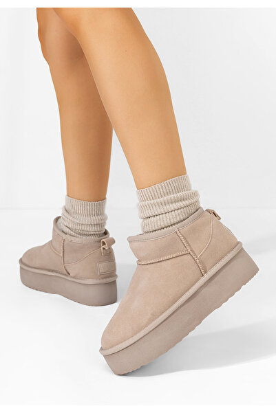 B T Shoes Béžové dámské válenky na platformě Nalya V2