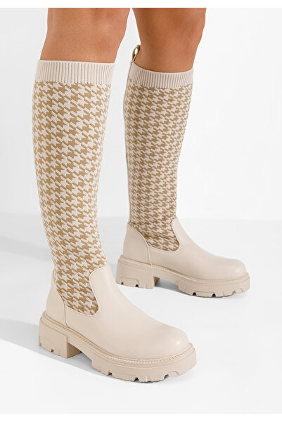 B T Shoes Γυναικείες Μπότες κάλτσα Lolna μπεζ
