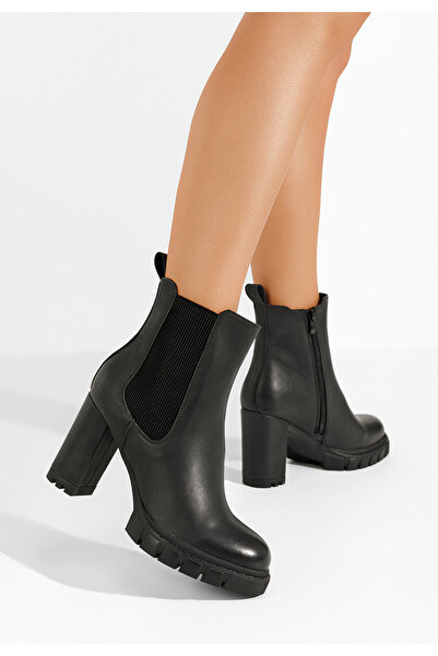 B T Shoes Μποτάκια με χοντρό τακούνι Veloria Μαύρα