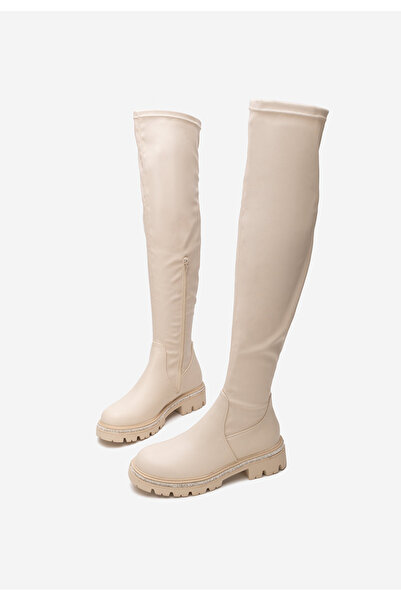 B T Shoes Béžové kozačky nad koleno Niko