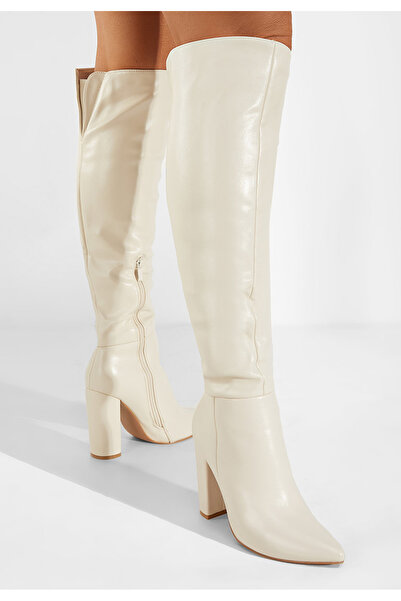 B T Shoes Béžové vysoké kozačky Cailla