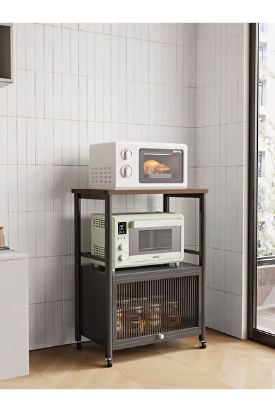 private house دولاب تنظيم المطبخ ذو الـ 3 أدوار 80*60*38 سم - تصميم أنيق - لون رمادي