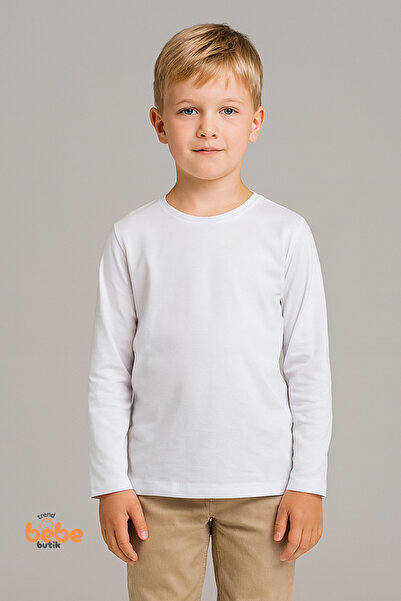 Trend Bebe Butik Tricou din bumbac de bază cu mânecă lungă pentru băieți, pen...