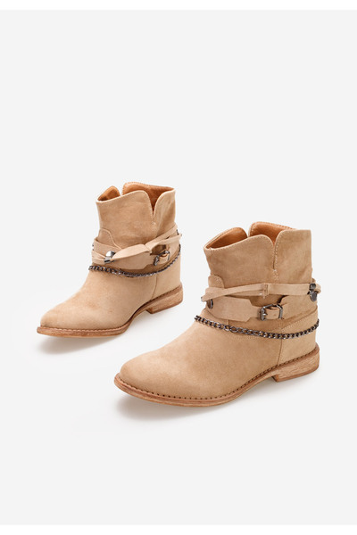 B T Shoes Khaki kotníkové boty na klínku Pelona