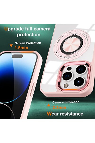 Flippy Προστατευτική θήκη TPU, Flippy, για iPhone 16 Pro, Magsafe, Περιστρεφόμενος μαγνητικός δακτύλιος, Διαφανής-Ροζ