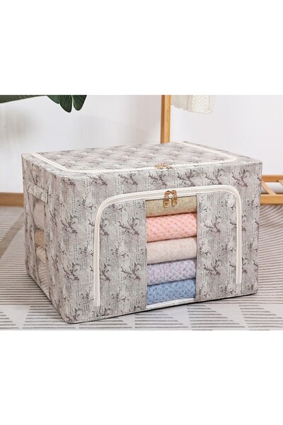Flippy Storage Box, Flippy, 66L, Textile, 50 x 40 x 33 cm, for Clothes and Underwear, Spring Flowers, Green
