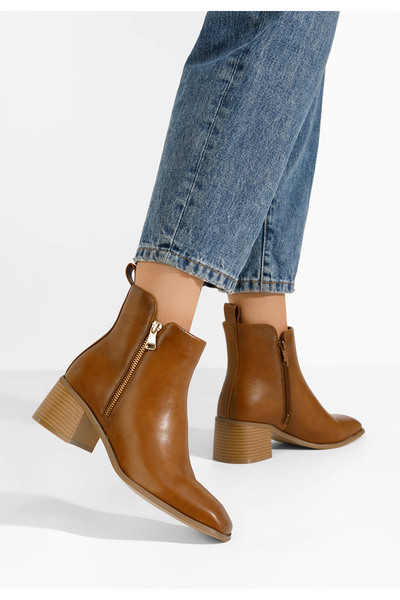 B T Shoes Μποτάκια με χοντρό τακούνι Larinne ταμπά