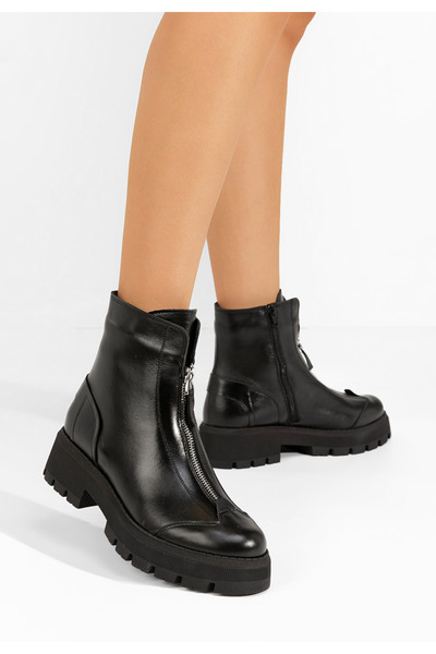 B T Shoes Γυναικεία δερμάτινα μποτάκια Laree Μαύρα