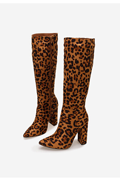 B T Shoes Leopardí kozačky na podpatku Zentha