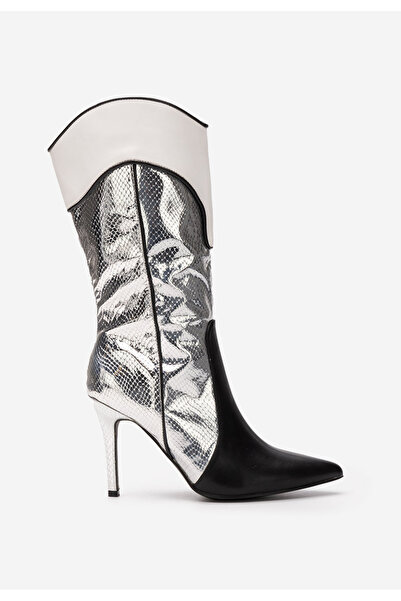 B T Shoes Stribrné kozačky na jehlovém podpatku Istana