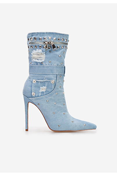 B T Shoes Modré kotníkové boty na vysokém podpatku Azzaro