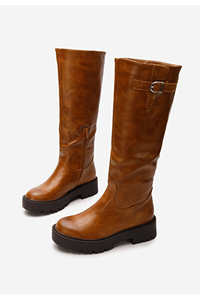 B T Shoes Camelové vysoké kozačky nad kolena Sheala