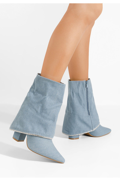 B T Shoes Denim kozačky na podpatku Aveis