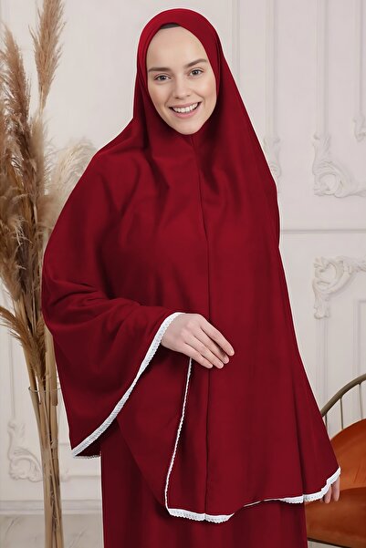 R reisa %100 Pamuk İki Parça Düz Renk Kolsuz Namaz Elbisesi - Bordo