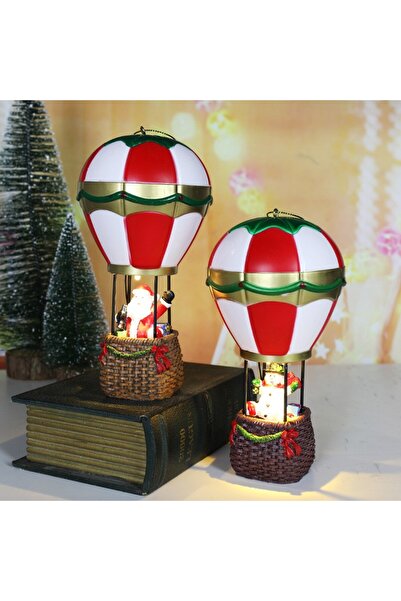 Flippy Hot Air Balloon Christmas Decoration with Snowman, Resin, LED, 17 x 8.5 x 5 cm, Red/Gray