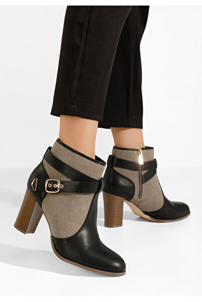 B T Shoes Μποτάκια με χοντρό τακούνι Elbada Μαύρα