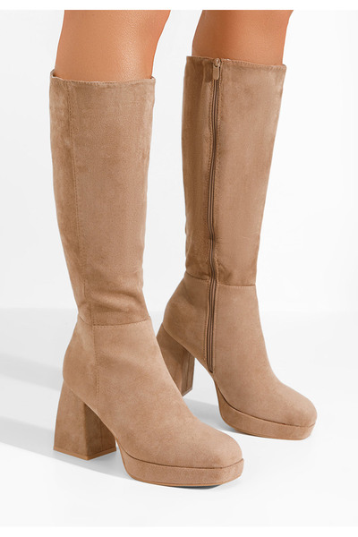 B T Shoes Khaki kozačky na podpatku Acanora