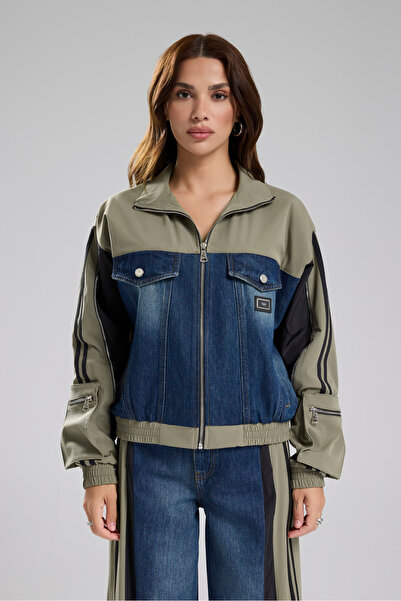 tw3 Γυναικείο τζιν μπουφάν με λεπτομέρεια σχεδίασης με ρίγες