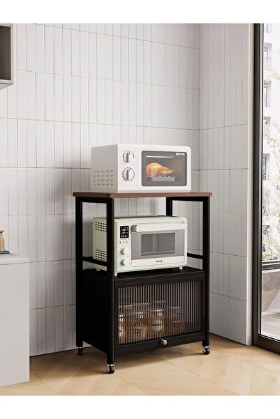 private house دولاب تنظيم المطبخ ذو الـ 3 أدوار 80*60*38 سم - تصميم أنيق - لون أسود