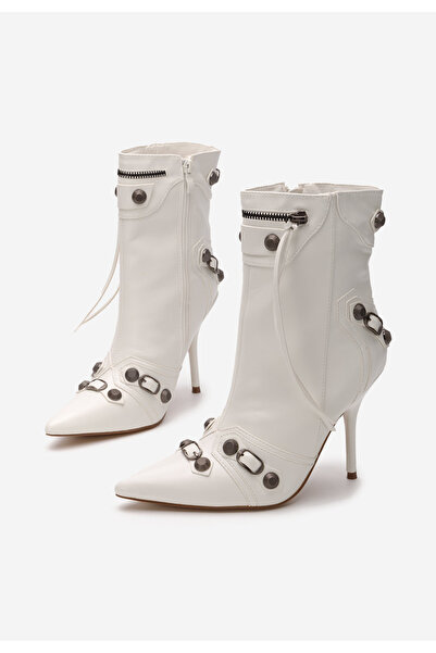 B T Shoes Bílé kotníkové boty na vysokém podpatku Supreme