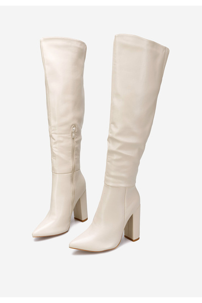 B T Shoes Béžové vysoké kozačky Cailla