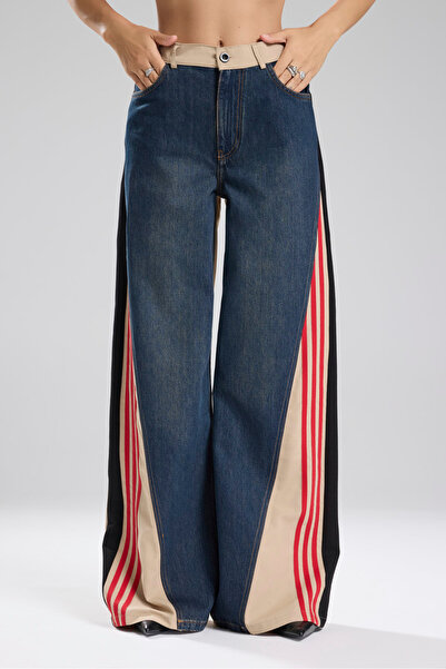 tw3 Γυναικείο παντελόνι με λεπτομέρεια από τζιν με λεπτομέρεια σχεδίασης