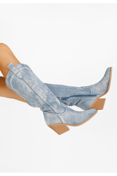 B T Shoes Дамски сини каубойски ботуши Celina