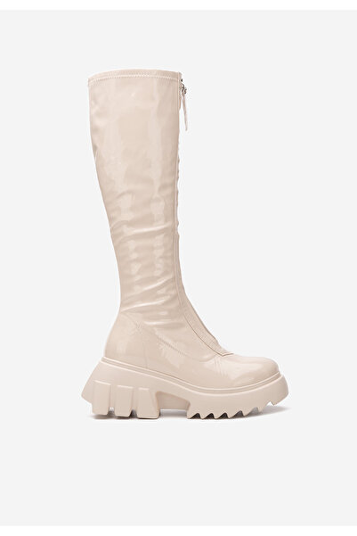 B T Shoes Béžové kozačky na platformě Danika V2