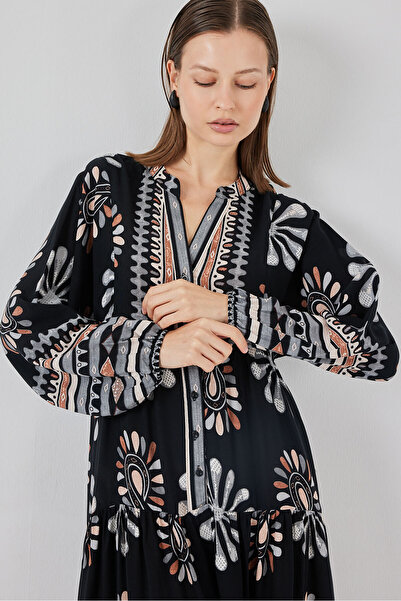 Bigdart Women's Patterned Long Hijab Dress 2585 - Black