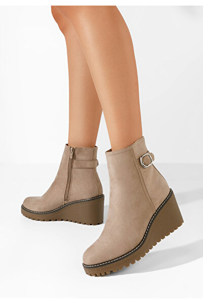 B T Shoes Khaki kotníkové boty na klínku Chetana