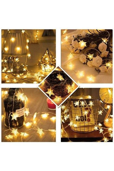 Flippy Christmas lights 6 m, 40 LEDs, star ornaments, warm white, 8-function remote, USB