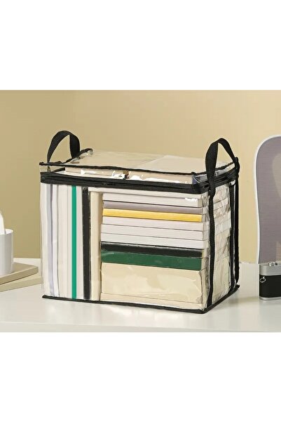 Flippy PVC+Textile Storage Box, Waterproof, 38x24x32 cm, Transparent-Black, For Books