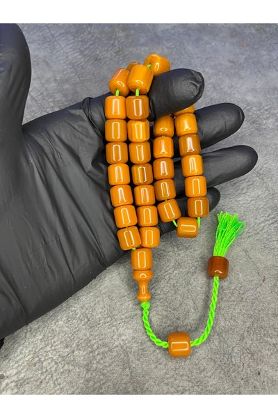 Mos Tespih سبحة من الخشب العنبر عالي الجودة بتصميم عتيق فاخر مع قاعدة للجلوس