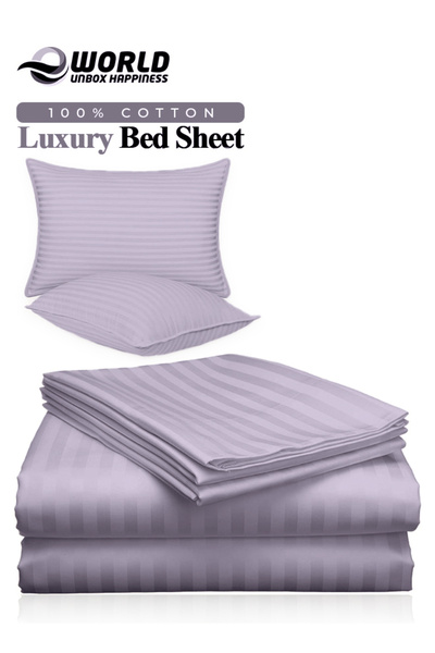 Eworld Luxury Black Striped Cotton Bed Sheet Set – 3 Piece with Flat Sheet & 2 Pillowcases