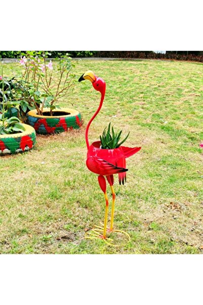 Flippy Garden Decoration Flamingo Plant Holder, Iron, 73x34x22 cm, Pink
