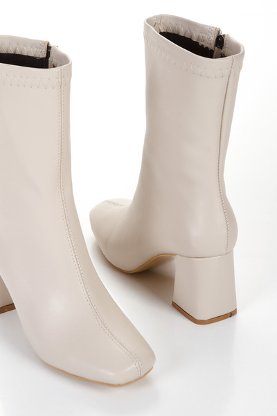 DYG STORE Women's 7 cm Heeled Blunt Toe Zippered Boots