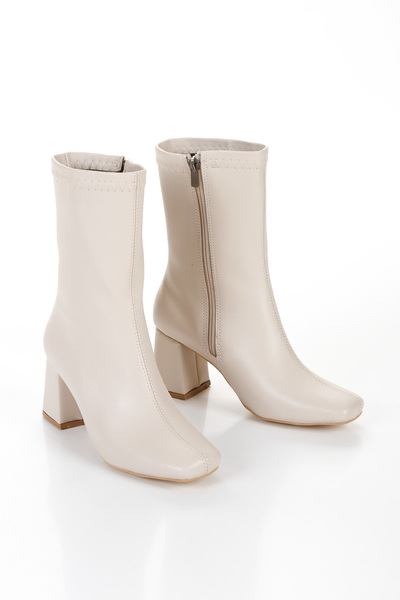 DYG STORE Women's 7 cm Heeled Blunt Toe Zippered Boots